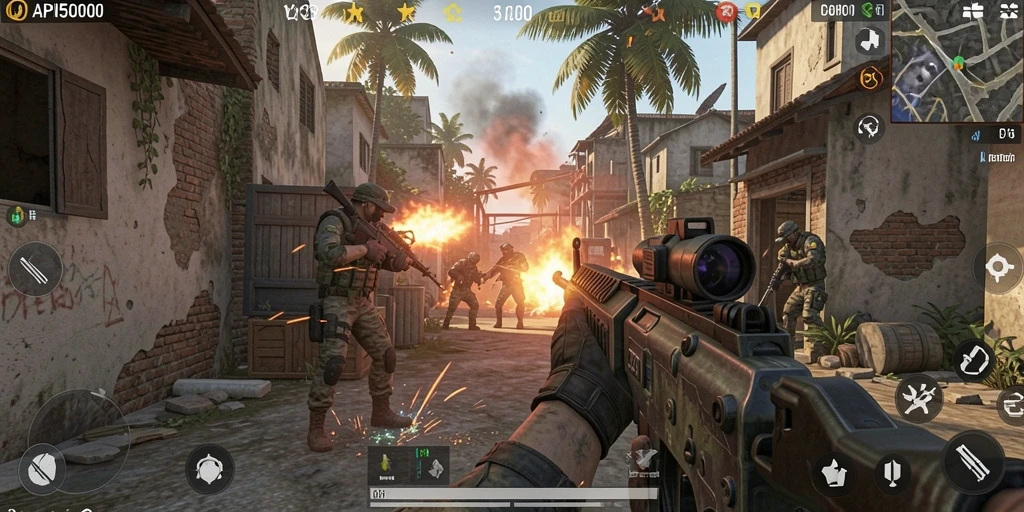 Tangkapan layar menampilkan aksi seru dalam game FPS API5000.