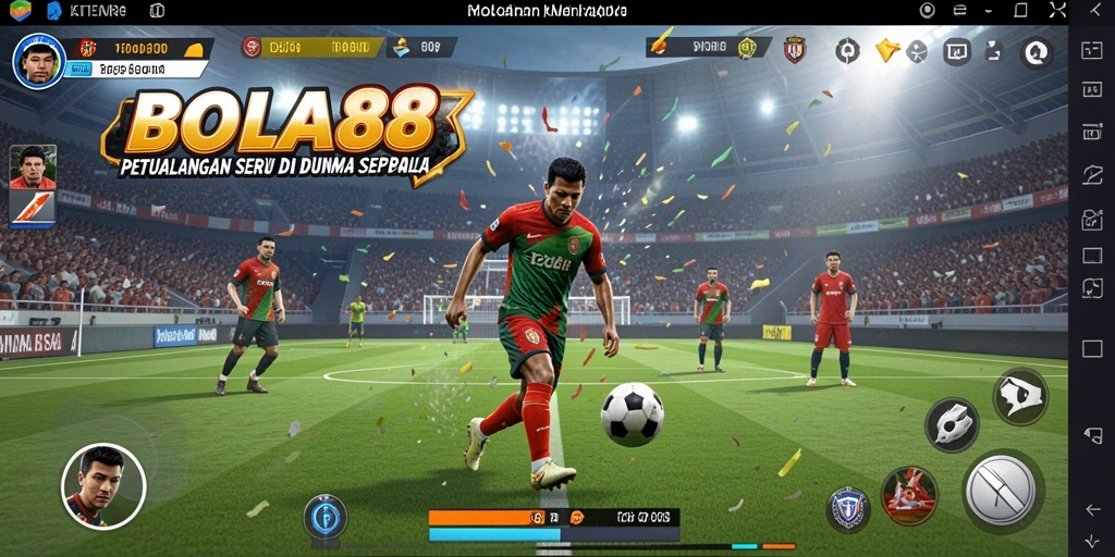 Tampilan gameplay <strong>BOLA88</strong> saat menjalani misi petualangan sepak bola.