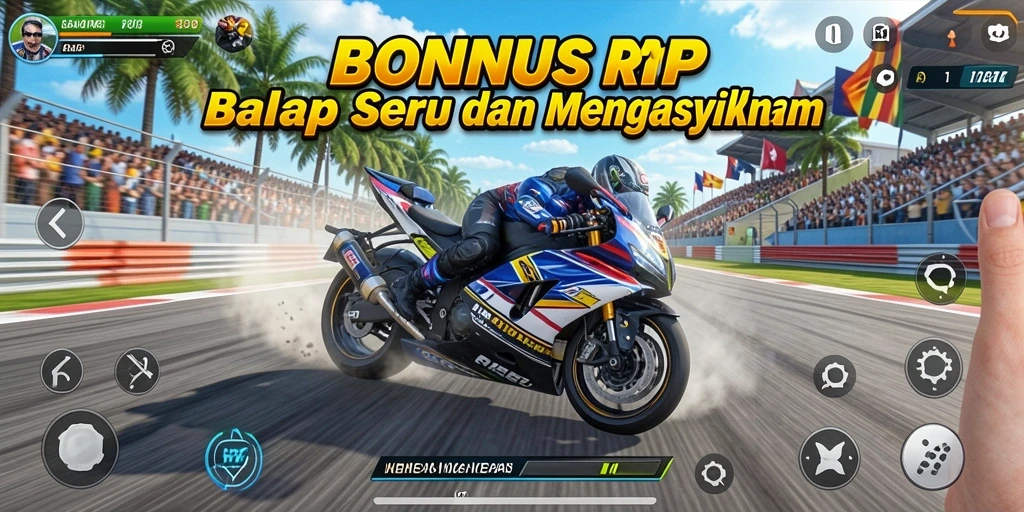 Tampilan gameplay BONUSRP yang mendebarkan dengan mobil balap di lintasan.