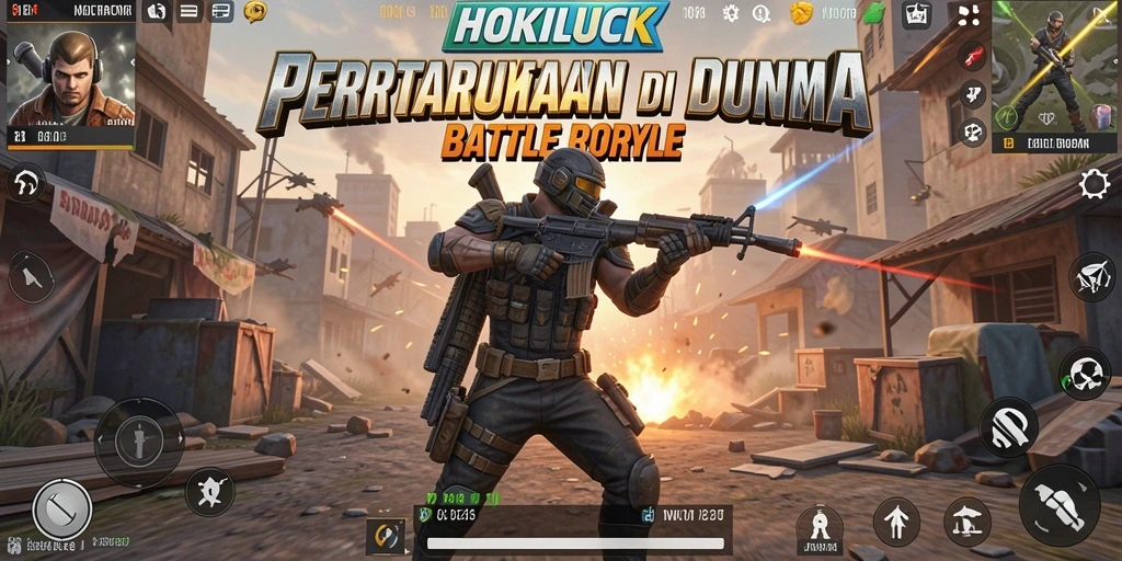 Tampilan gameplay HOKILUCK dengan aksi seru dalam battle royale.