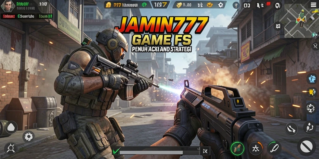 Tampilan gameplay seru dalam JAMIN777 dengan aksi tembak-menembak intens.