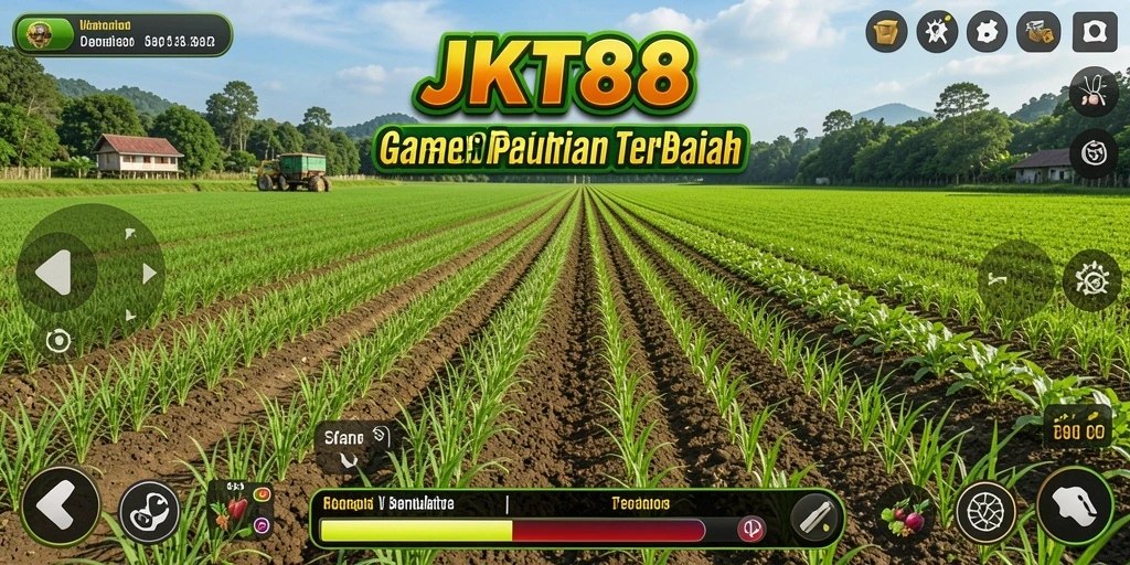 Screenshot gameplay JKT88 menampilkan kebun yang indah dengan tanaman subur.