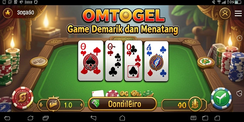 Screenshot gameplay OMTOGEL menampilkan suasana permainan domino yang mendebarkan.