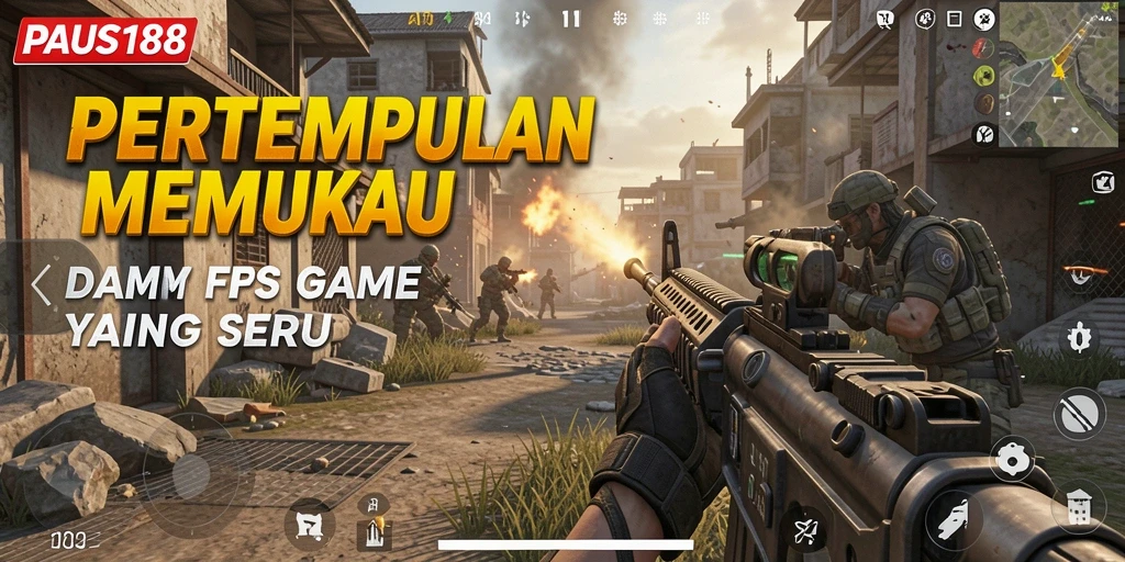 Screenshot gameplay menegangkan dari PAUS188 yang menampilkan aksi di arena FPS.