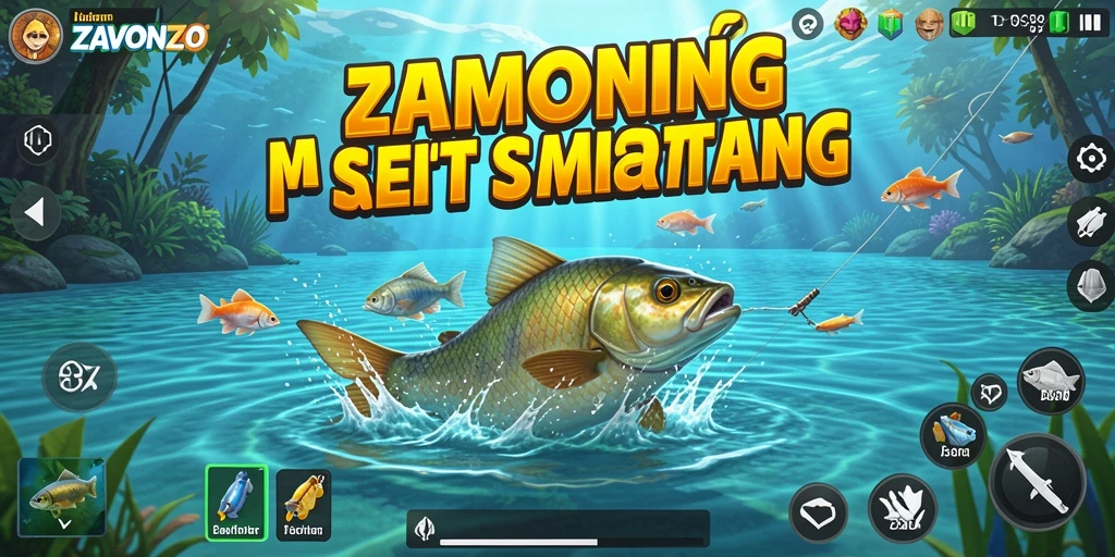Screenshot gameplay ZAVONZO yang menunjukkan aksi memancing yang mendebarkan.